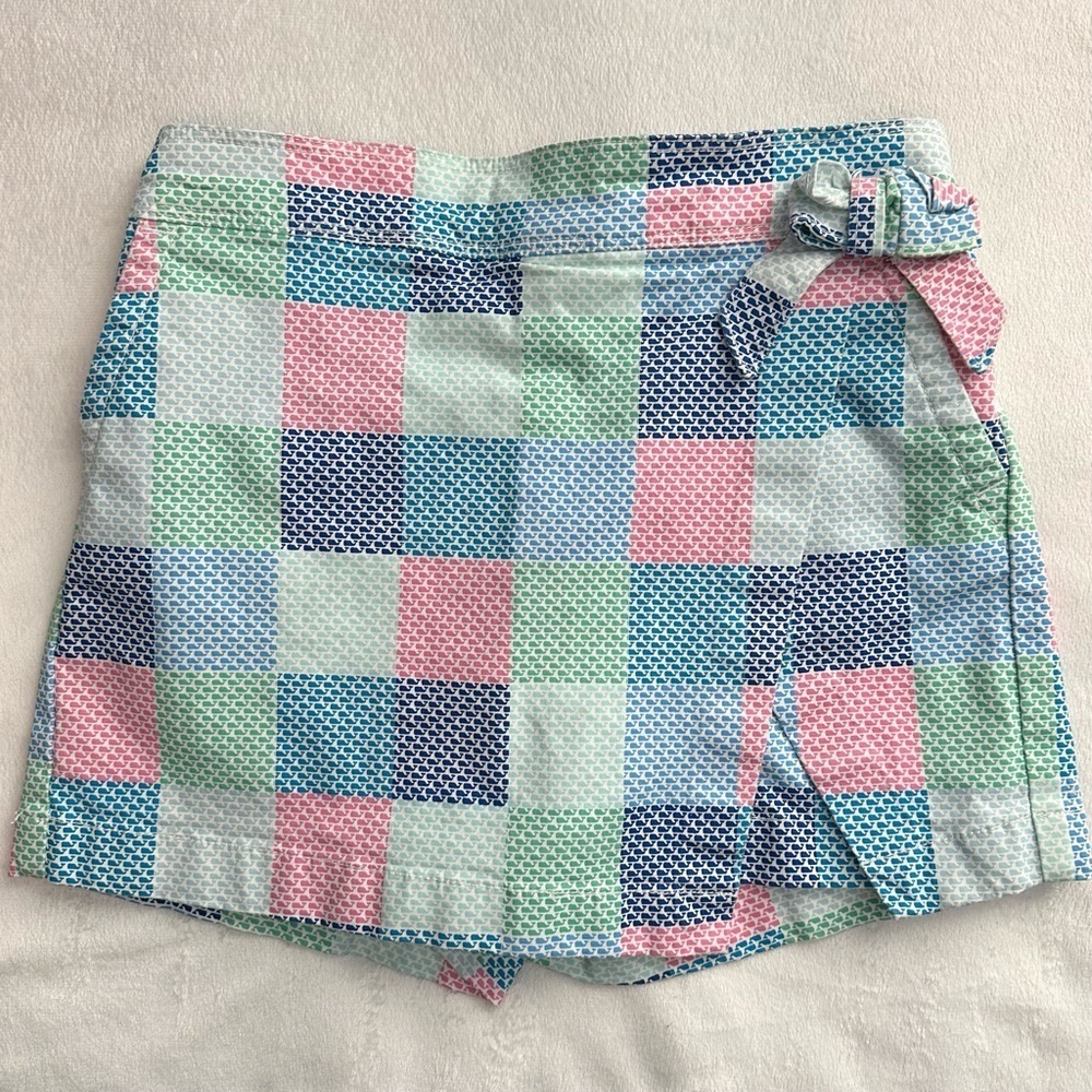 Vineyard Vines Skort Girls 14 Multi Patchwork Whale Bow Preppy Cotton Shorts